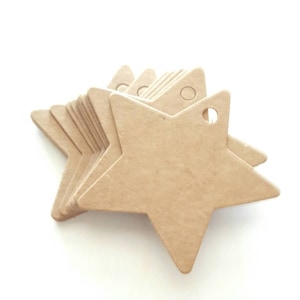 15 étiquettes étoiles kraft taille  6 x 6 cm pour embellissement et création