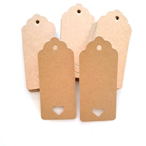 10 kraft tag labels, hollow heart, 9 x 4 cm, for embellishment and creation