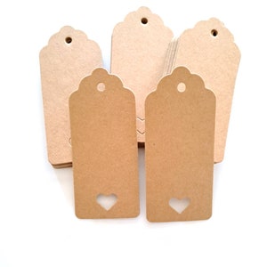 10 étiquettes tags kraft, coeur creux, 9 x 4 cm, pour embellissement et création