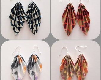 Origami - boucles d'oreilles feuille - attache argent, 4 coloris au choix