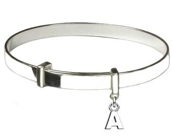 Elinor Rose Hallmarked Sterling Silver Expanding Child's Initial Bangle (Letter A) FREE engraving