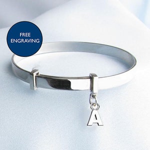 A Silver Initial Bangle - Girls Bangle, Adult Bangle, Boys Bangle, Girls Silver Bangle, Adult Silver Bracelet, Engraved Bangle