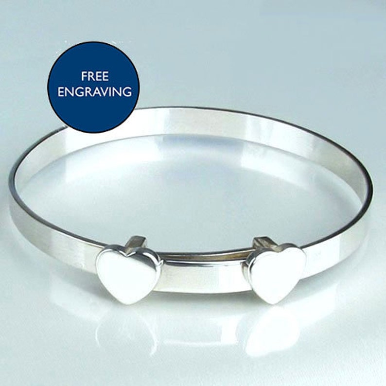 Childrens Sterling Silver Open and Adjustable Heart Bangle Bracelet for Girls
