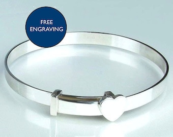 A Personalised Silver Heart Bangle | Baptism | Christening | Ladies | FREE ENGRAVING