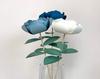 DIY Kit for Eternal Flowers in White and Blue Paper - Romantic