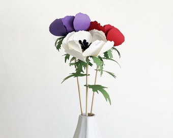 DIY Kit for Eternal Flowers in White, Red and Purple Paper - Anemone