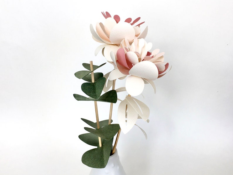 DIY KIT bouquet of paper flowers 3 stems image 1