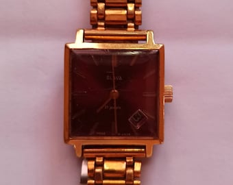 Slava Gold-Plated Wrist Watch with Calendar and Original Bracelet/Strap