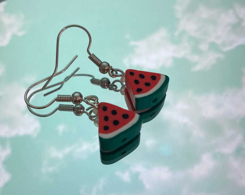 Cute mini rubber watermelon slices dangle earrings