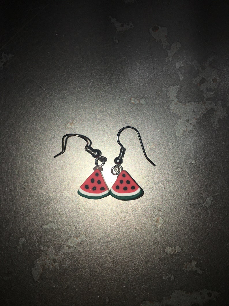 Cute mini rubber watermelon slices dangle earrings