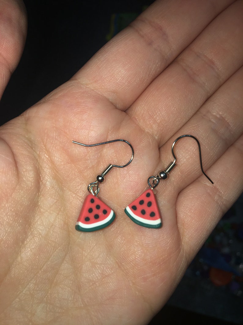 Cute mini rubber watermelon slices dangle earrings