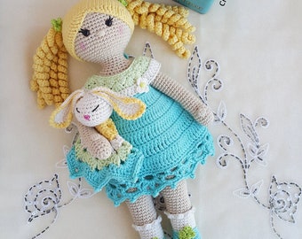 Cute Girl Doll CROCHET PATTERN, Crochet Lovey, Crochet Bunny, Crochet Baby Girl, Crochet Doll Dress, Crochet Toy, Amigurumi, Animal Crochet