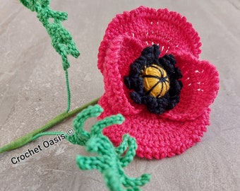 CROCHET PATTERN Poppy Flower, Crochet Poppy, Crochet Flower Pattern, English only, DIY flowers, Red Poppy, Poppy Crochet Pattern