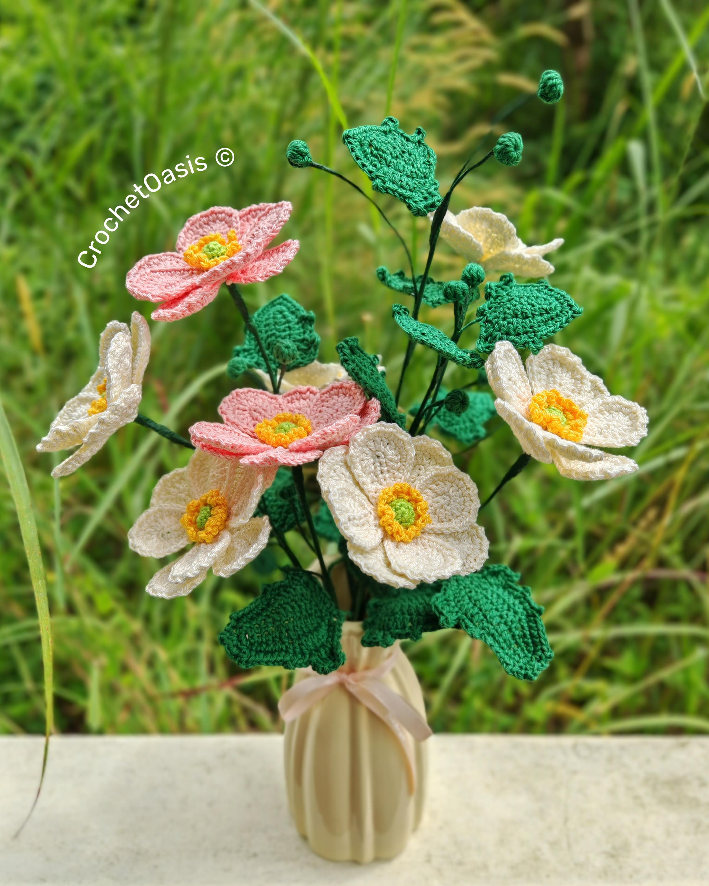 ENGLISH CROCHET PATTERN Japanese Anemone Flower, Icelandic