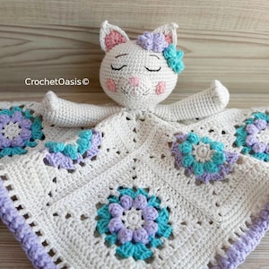 CAT CROCHET LOVEY Pattern, Granny Square Blanket, Crochet Lovey Pattern, Cat Lovey, Cat Security Blanket, Crochet blanket, (English only)