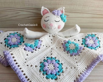 CAT CROCHET LOVEY Pattern, Granny Square Blanket, Crochet Lovey Pattern, Cat Lovey, Cat Security Blanket, Crochet blanket, (English only)