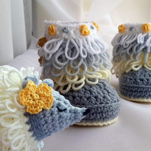 CROCHET PATTERN Baby Uggs, Crochet Booties, Crochet Baby Boots, Crochet Baby Booties, Crochet Hedgehog, Amigurumi Hedgehog (English Only)