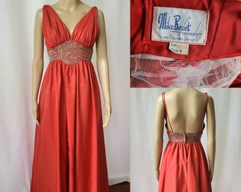 Vintage Prom Dress Mike Benet Red Satin Ball Gown Size Small