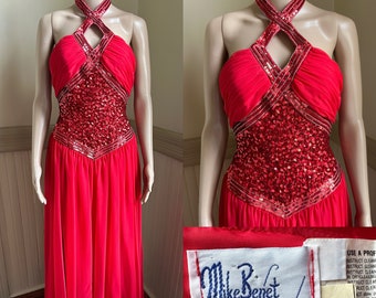 Vintage Prom Dress Red Sequins and Chiffon Mike Benet Size 10