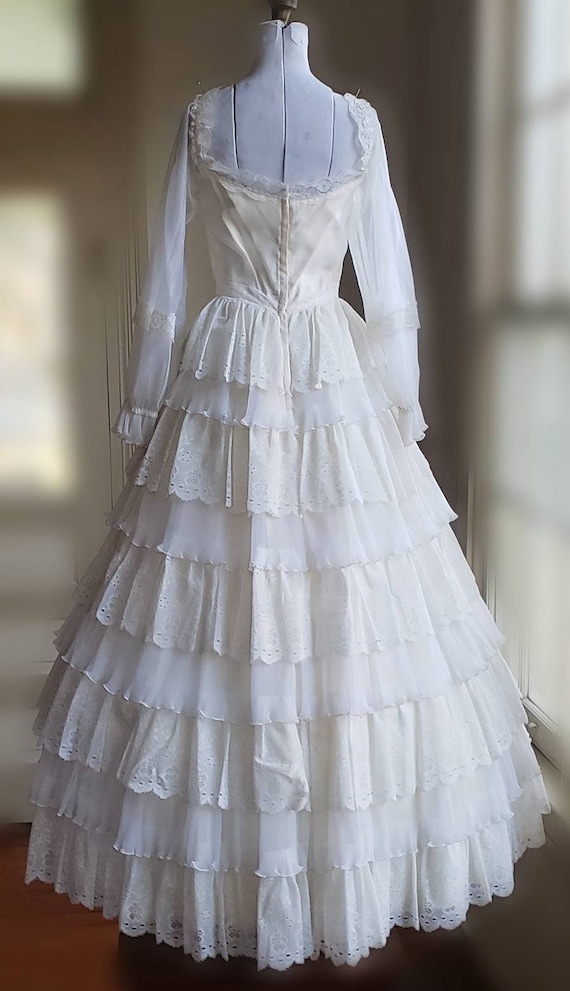 Vintage Wedding Dress 50s Tiered Cupcake Dress Ch… - image 3