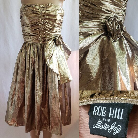 80s Prom Dress / Vintage Prom Dress / Metallic Gol
