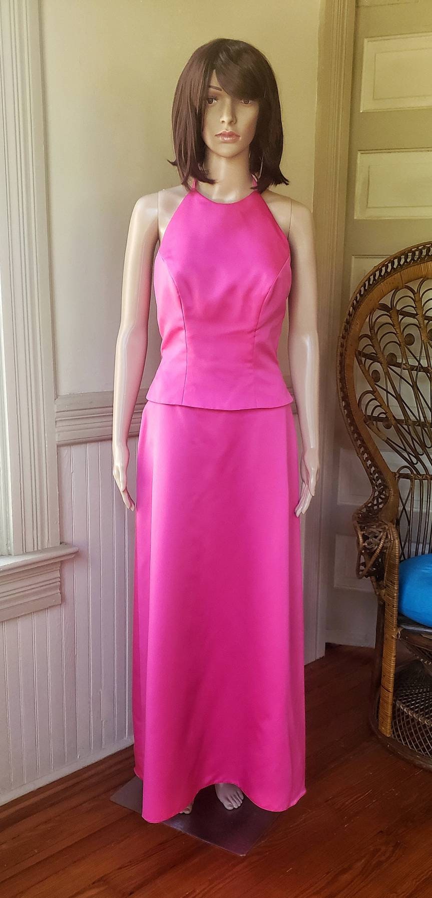 alfred angelo rose gold dress 90s Prom Dress: Hot Pink Halter, Floor Length 40% Off NH