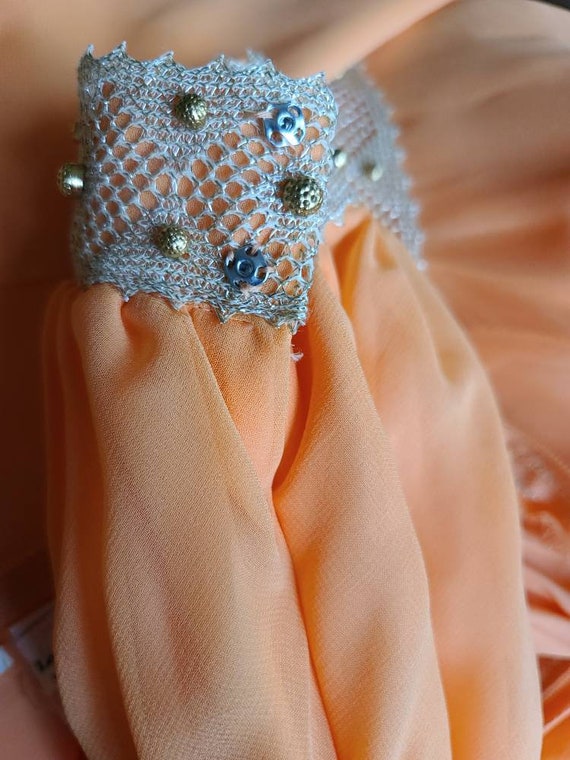 70s Dress Peach Chiffon Angelair by Monika Size 8 - image 5