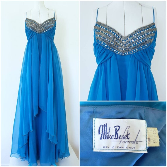 Vintage Prom Dress  70s Deadstock  Mike Benet Blu… - image 1