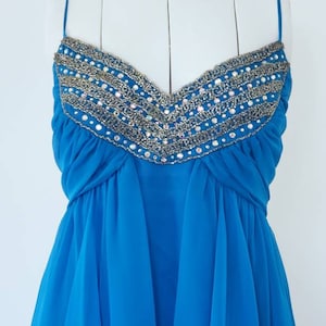 Vintage Prom Dress  70s Deadstock  Mike Benet Blue Chiffon Rhinestones Size 12