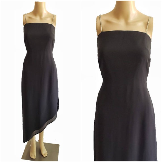 black dress with rhinestone straps