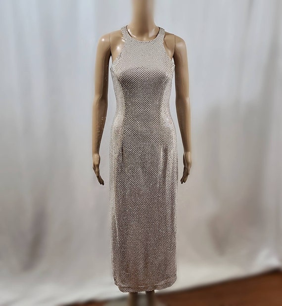 90s Prom Dress Vintage  Rose Gold  Sequins Bodyco… - image 2