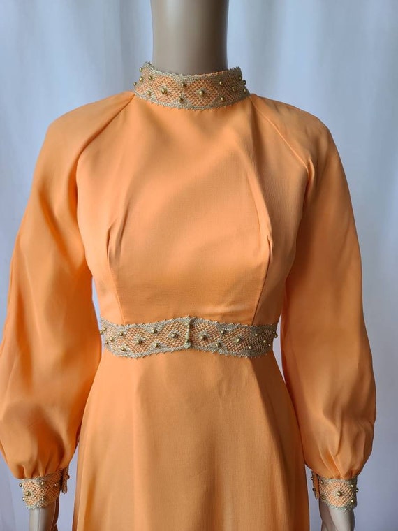 70s Dress Peach Chiffon Angelair by Monika Size 8 - image 4