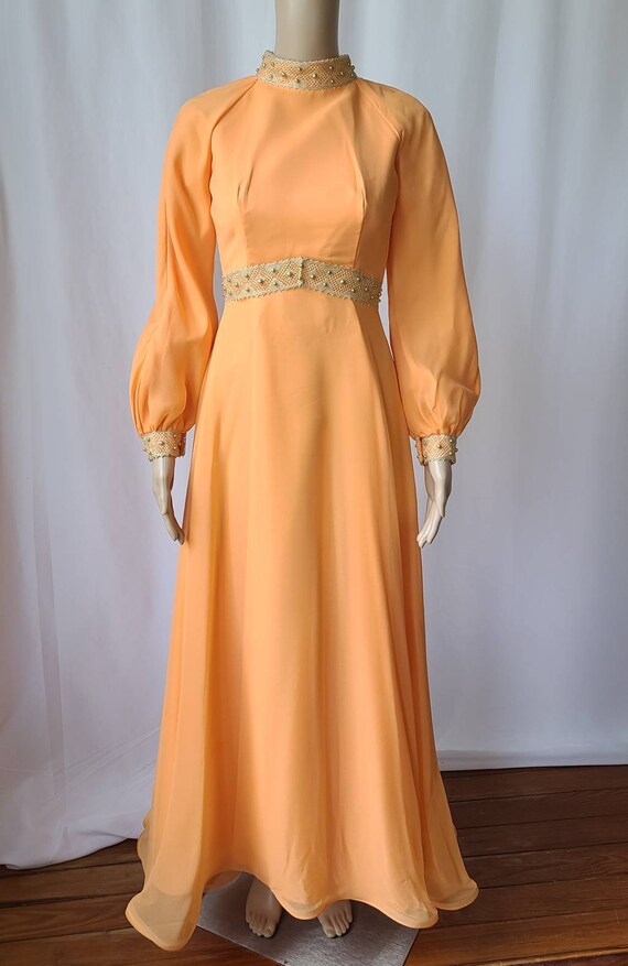 70s Dress Peach Chiffon Angelair by Monika Size 8 - image 2