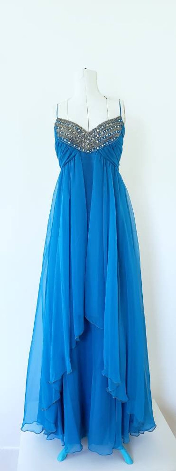 Vintage Prom Dress  70s Deadstock  Mike Benet Blu… - image 2