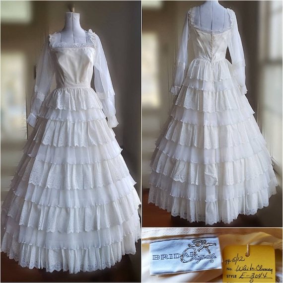 Vintage Wedding Dress 50s Tiered Cupcake Dress Ch… - image 1