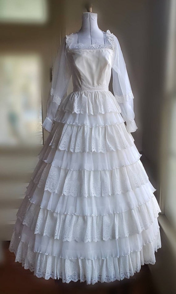 Vintage Wedding Dress 50s Tiered Cupcake Dress Ch… - image 2