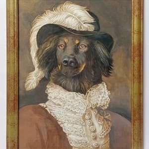 Portrait personnalisé réaliste, animaux animal chien chat, vintage, costume d'époque, peint à la main, dessiné, tableau, sans cadre imagem 1