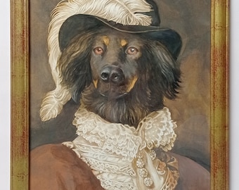 Portrait personnalisé réaliste, animaux animal chien chat, vintage, costume d'époque, peint à la main, dessiné, tableau, sans cadre