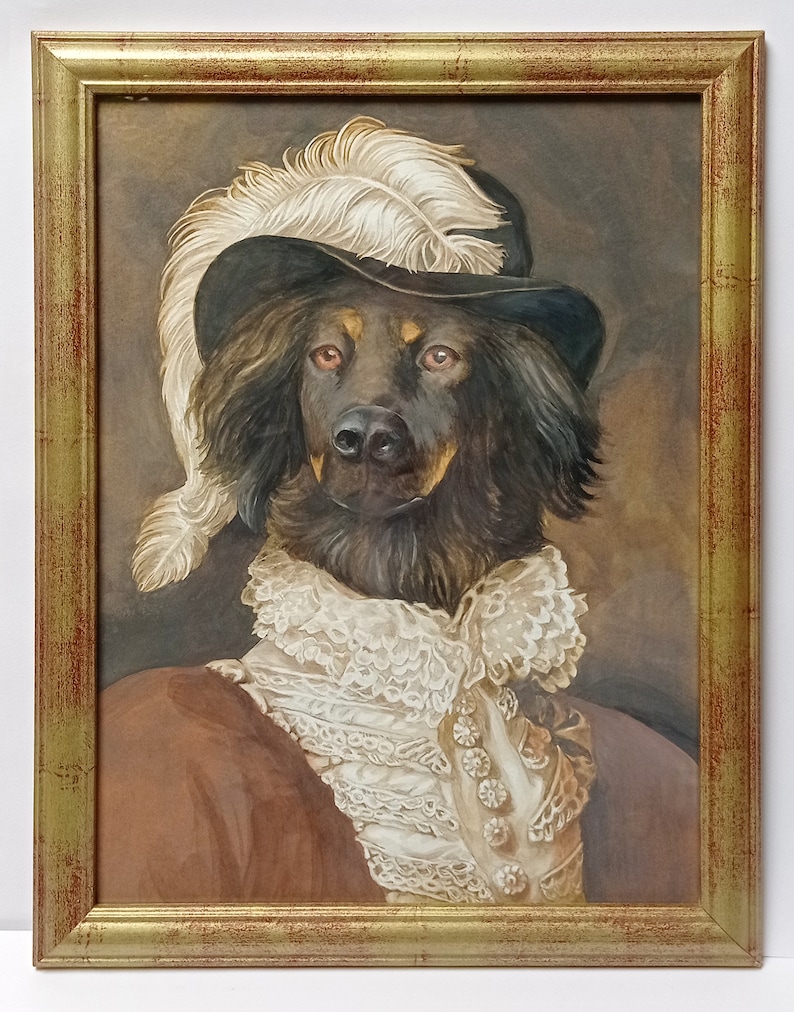 Portrait personnalisé réaliste, animaux animal chien chat, vintage, costume d'époque, peint à la main, dessiné, tableau, sans cadre imagem 1