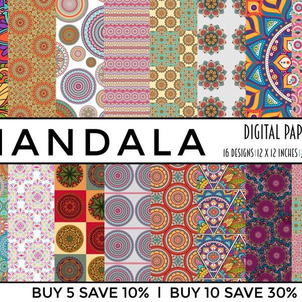 mandala, digital paper, digital papers, seamless pattern, indian, scrapbook paper, scrapbooking paper, card making, collage sheet, planner g