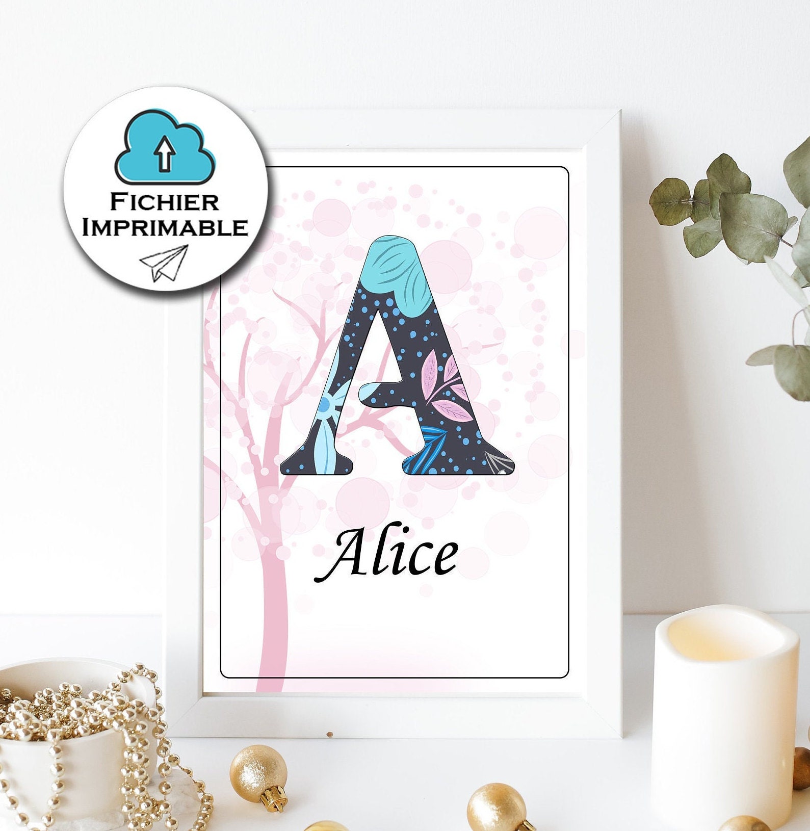 Affiche Initiale Prénom Personnalisée, Fichier Imprimable