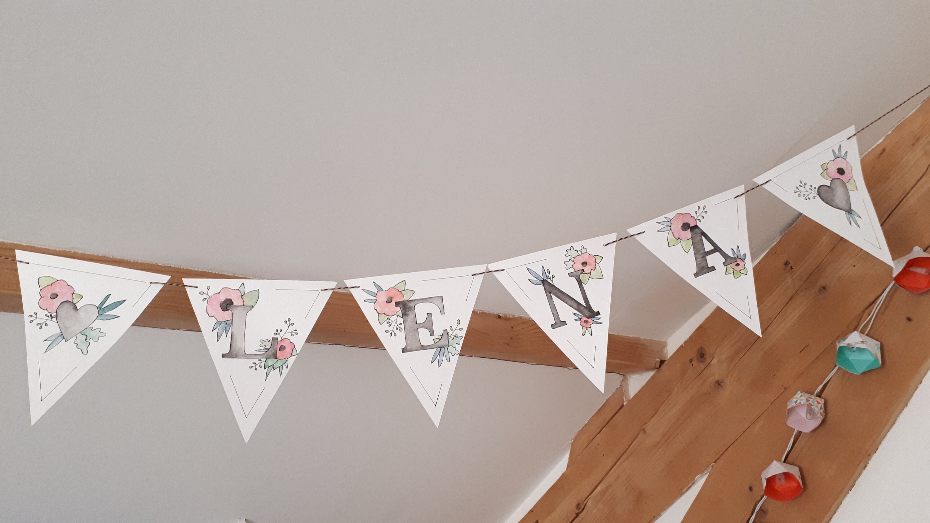 Guirlande Fanions Prénom Personnalisée, Aquarelle