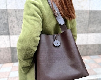 Brown genuine leather shopper, brown leather bag, brown shoulder bag, gift for her