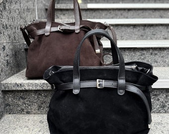 Available in 6 colors! Black suede leather bag, black shoulder bag, suede bag, black bag, gift for her, Made in Ukraine