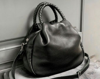 Black shoulder bag, genuine leather handbag, bag for woman, handbag for women, gift for her, black leather purse, ukraine sellers