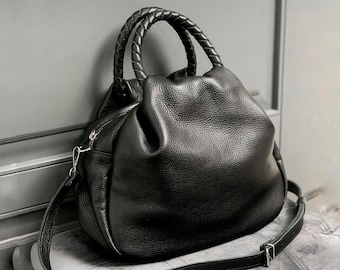 Black shoulder bag, genuine leather handbag, bag for woman, handbag for women, gift for her, black leather purse, ukraine sellers