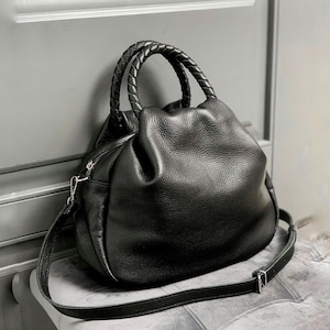 Bolso bandolera negro, bolso de cuero genuino, bolso para mujer, bolso para mujer, regalo para ella, bolso de cuero negro, vendedores de ucrania