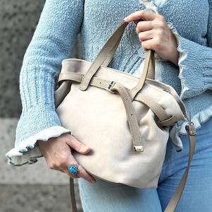 Available in 7 colors! Beige suede leather bag, beige shoulder bag, suede bag, beige bag, gift for her, Made in Ukraine