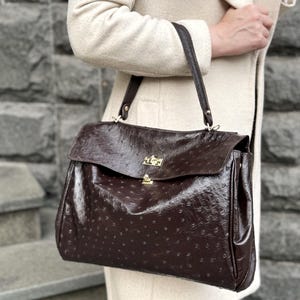 Available in 5 colors! Dark brown ostrich handbag, handbag made of genuine ostrich leather, leather handbag, brown shoulder bag