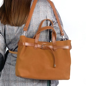 Orange Suede Leather Tote Bag: Adjustable Shoulder Strap